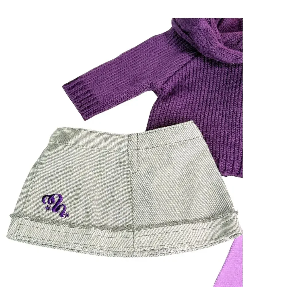 American Girl McKenna School Outfit Doll Sweater Skirt Shoes Leggings Hair Clips